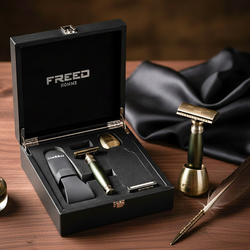 FREED 古銅系列尊爵四件組雙刃式刮鬍刀禮盒 - 大地綠