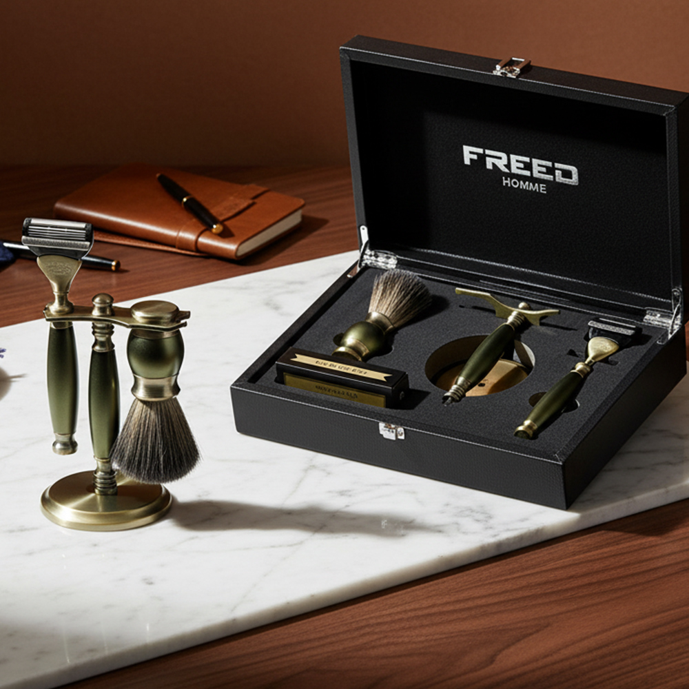 FREED 五刀式古銅刮鬍刀豪華禮盒四件組 - 大地綠