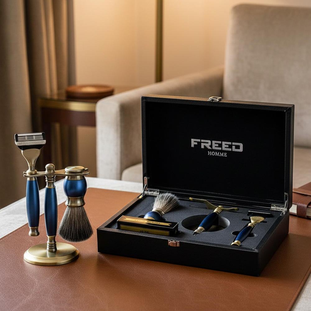 FREED 五刀式古銅刮鬍刀豪華禮盒四件組 - 帝王藍