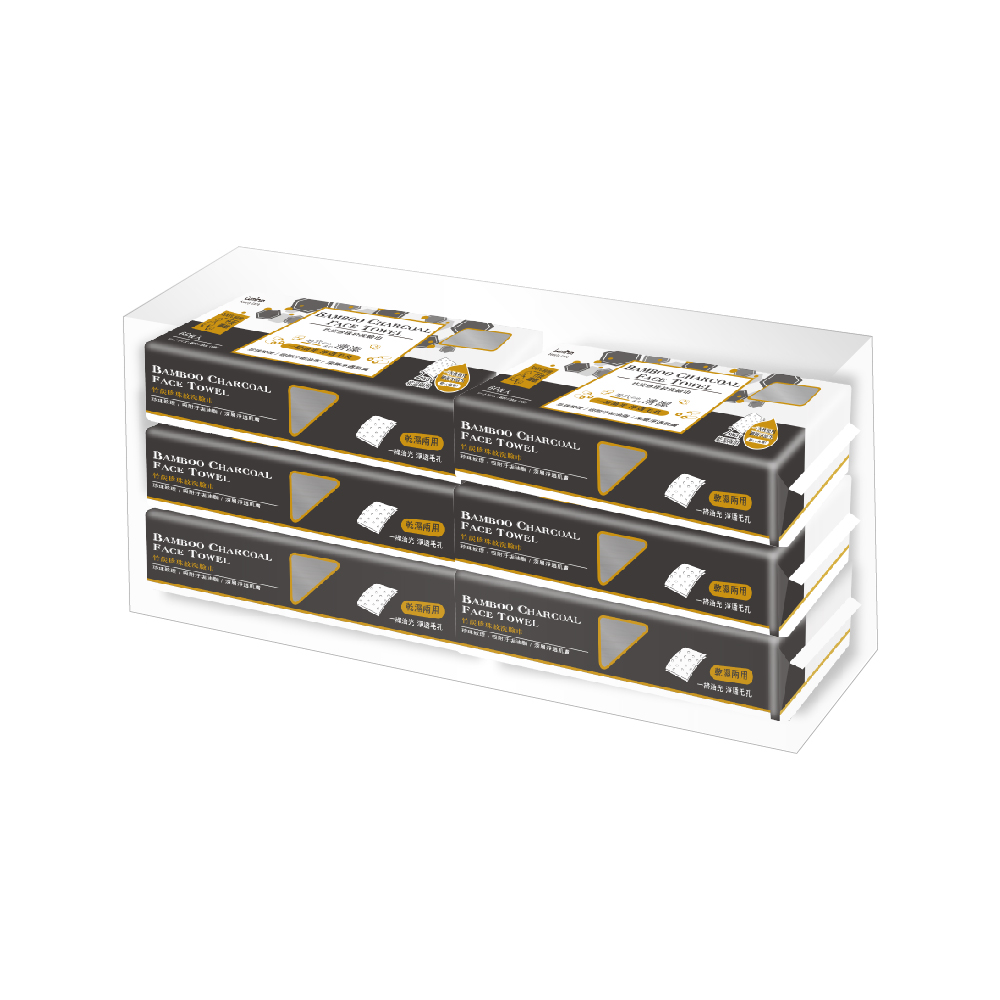 Lumina 露蜜 竹炭珍珠紋洗臉巾60抽-6包入 (一次性洗臉巾 竹炭纖維 吸附汙垢油脂)