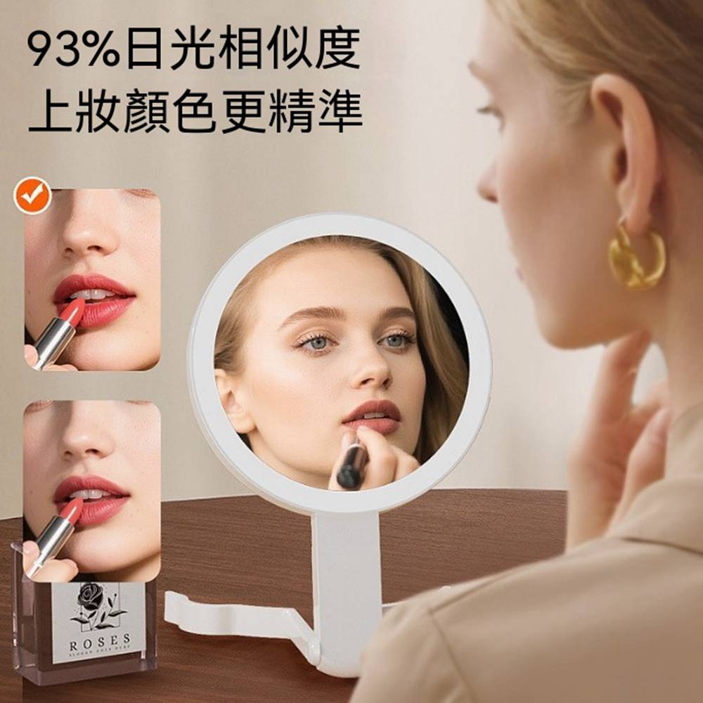 AnDa 安達 40倍放大led化妝鏡帶燈桌面台式可懸挂式梳妝鏡戶外旅行隨身鏡子