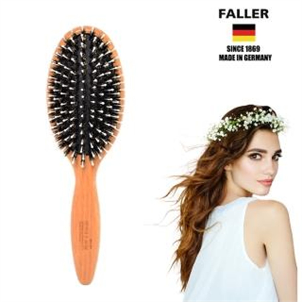 FALLER 芙樂 德國製FSC櫸木橢圓黑豚鬃柔珠氣墊梳(氣墊梳/梳頭按摩美容/女王節)