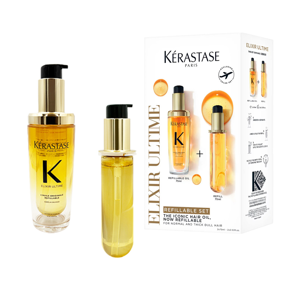 Kerastase 卡詩 金緻柔馭山茶花鎏光露75ml+填裝瓶75ml (升級版奢光小金油//髮油/保濕/抗躁) 到期日: 2027/09/30