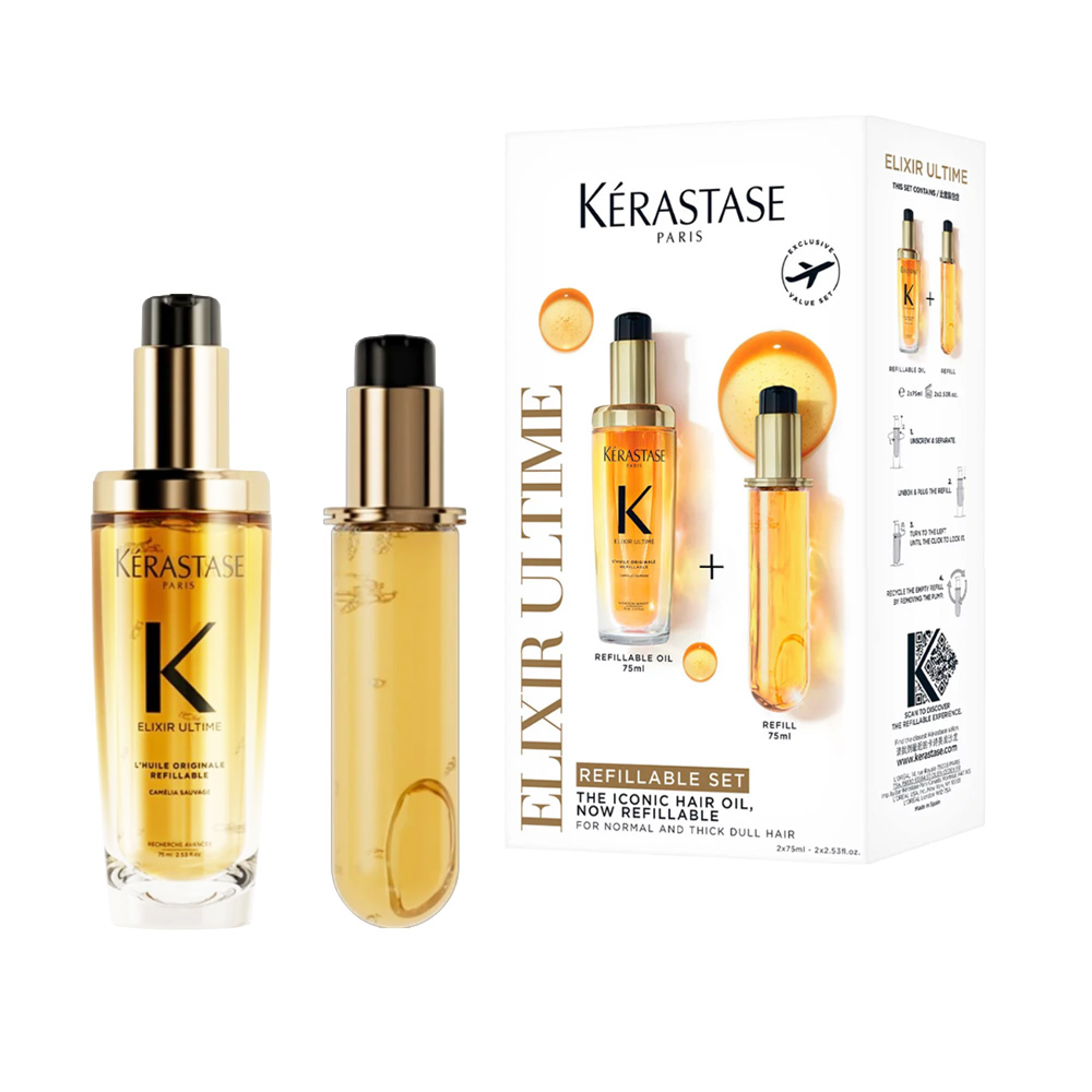 Kerastase 卡詩 金緻柔馭山茶花鎏光露 75ml+填裝瓶 75ml (套組 國際航空版)