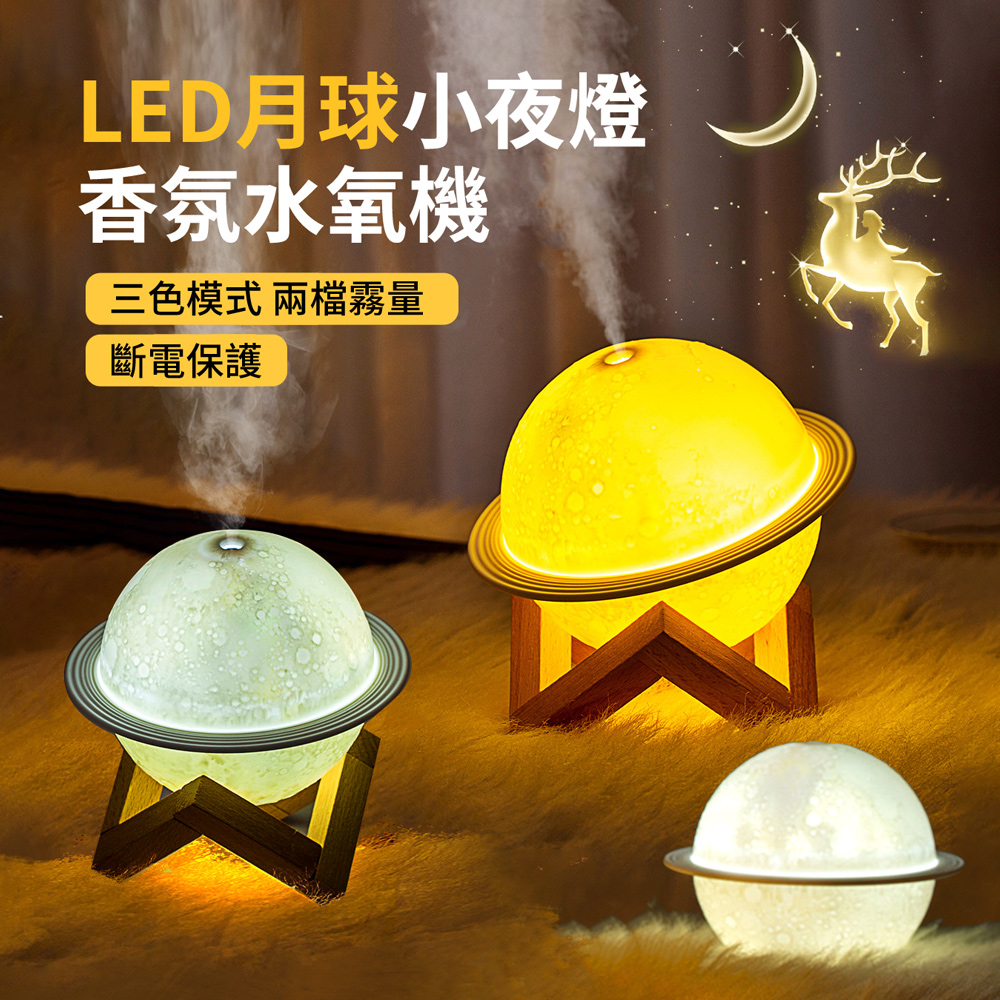 HADER 二合一 LED月球小夜燈精油香氛水氧機 加濕補水霧化噴霧機 空氣清淨機