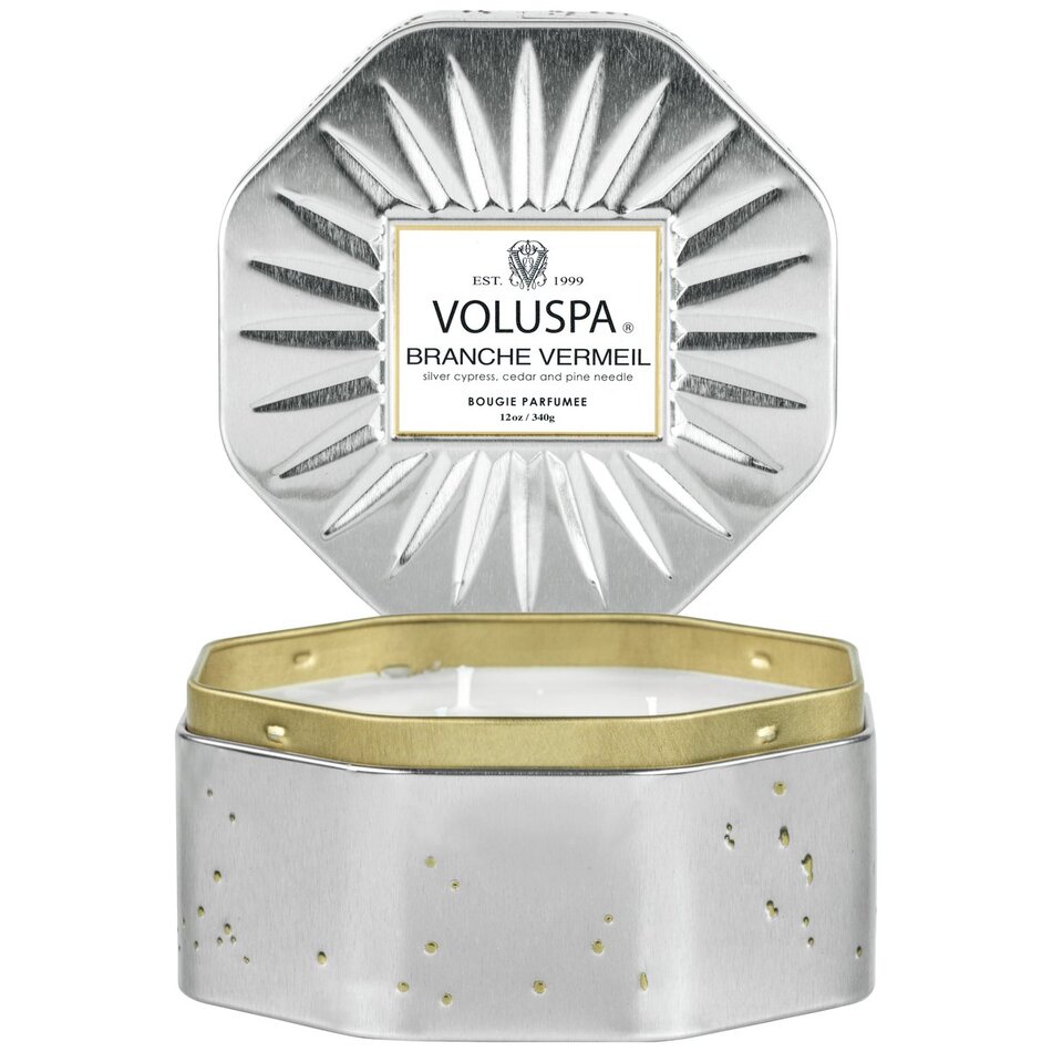 Voluspa 美國原廠正品  銀色森林 八角3芯錫盒香氛蠟燭 BRANCHE VERMEIL 12oz/340g 華麗年代系列