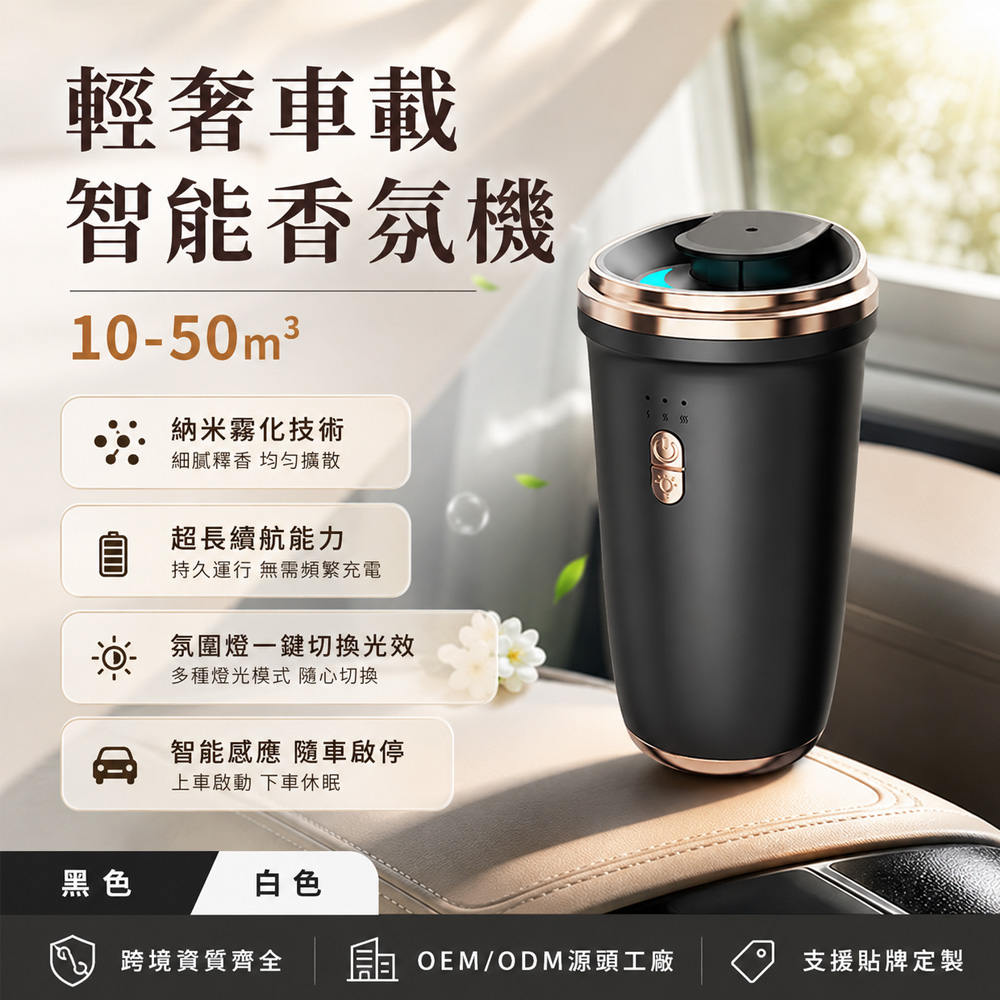 Rtako 智能車載香氛機 隨車啟停感應 自動噴香機 車用擴香機 氛圍燈香薰機 USB充電式