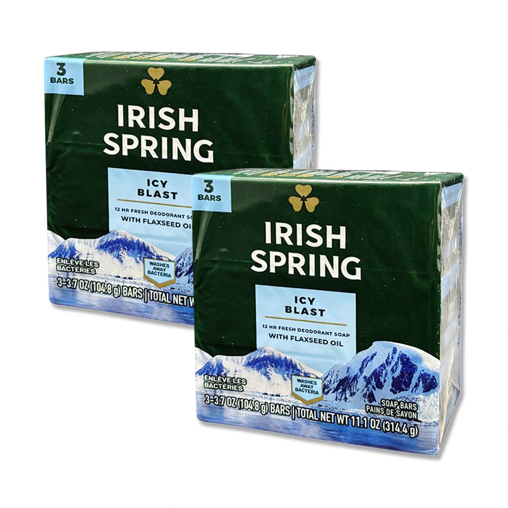 (2組6顆超值組)美國Irish Spring愛爾蘭之春-約12小時淨味清新潤澤沐浴體香皂-冰感淺藍標104.8g/顆