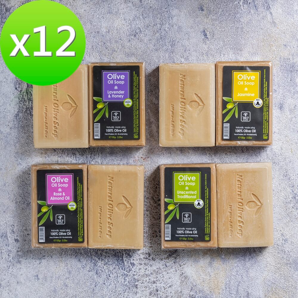 BIOESTI 【希臘BIOESTI】高純度頂級橄欖馬賽皂100克12入組(經典原味/茉莉/玫瑰/薰衣草)