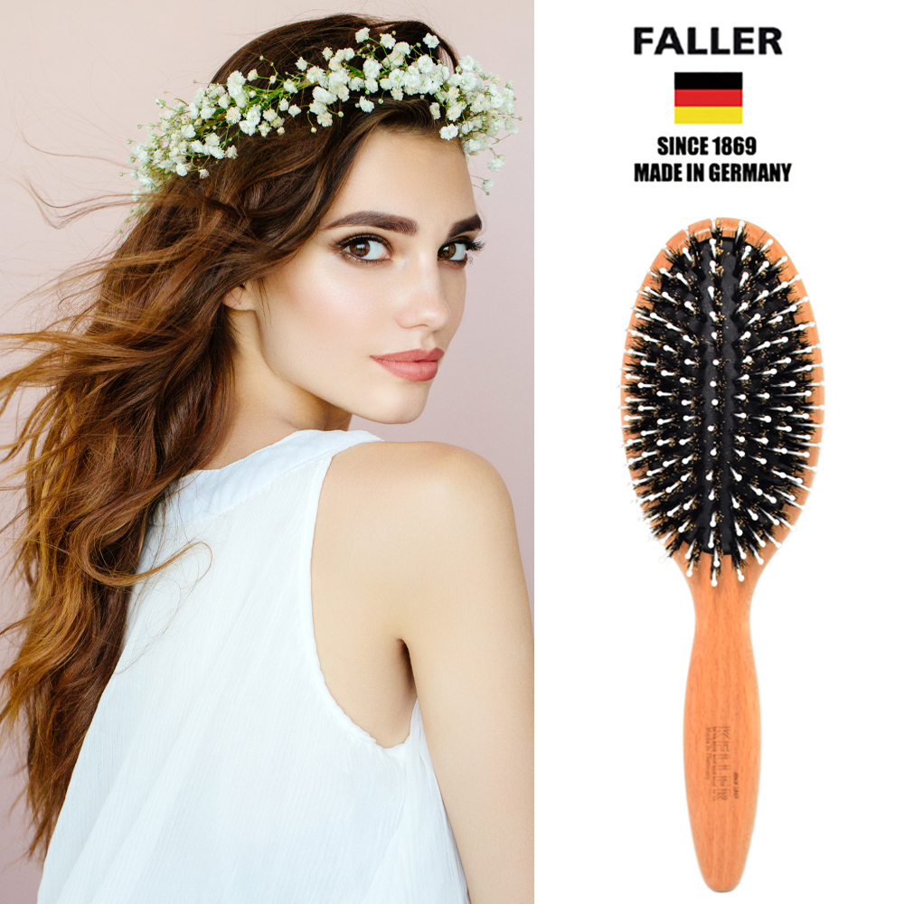 FALLER 芙樂 德國 FSC櫸木橢圓黑豚鬃柔珠氣墊梳
