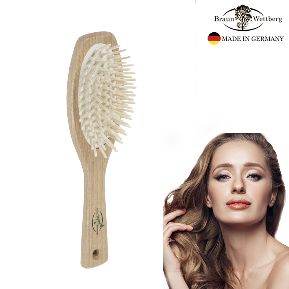 BRAUN WETTBURG 珀薇 德國 德國製 好舒壓圓形大木齒氣墊梳 全天然材質讓頭皮好舒服