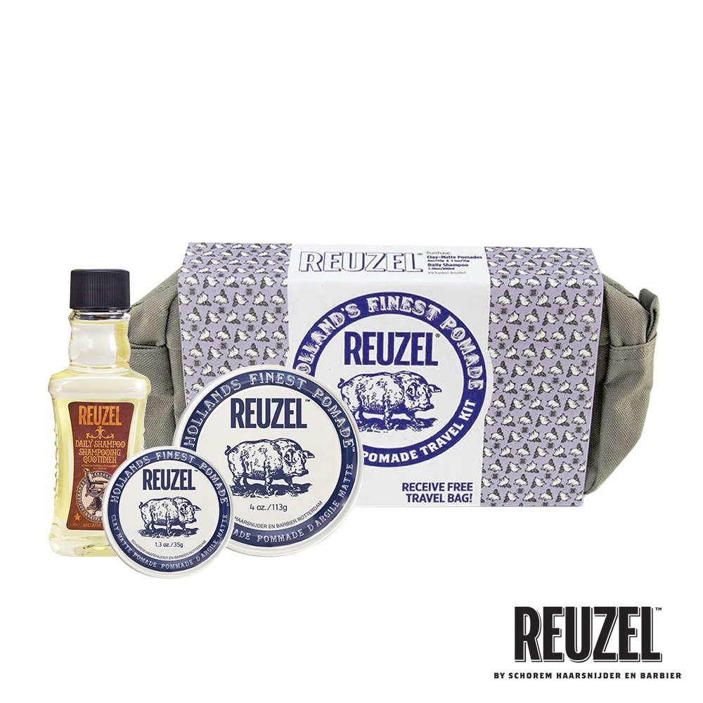 REUZEL 白豬強力黏土級水性髮泥經典紳士盥洗包組(飛天豬限量款)（其他規格）