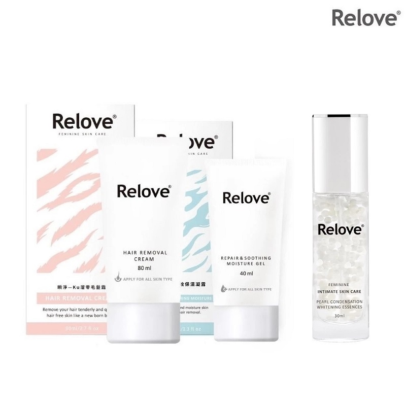 Relove 瞬淨-Ku溜零毛髮霜 80ml+私密舒緩凝露40ml+升級 EX版 淨柔白桃 私密 晶球凝露30ml