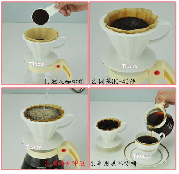 Tiamo V02 陶瓷雙色濾杯組附滴水盤量匙螺旋款-五色(HG5544) - PChome