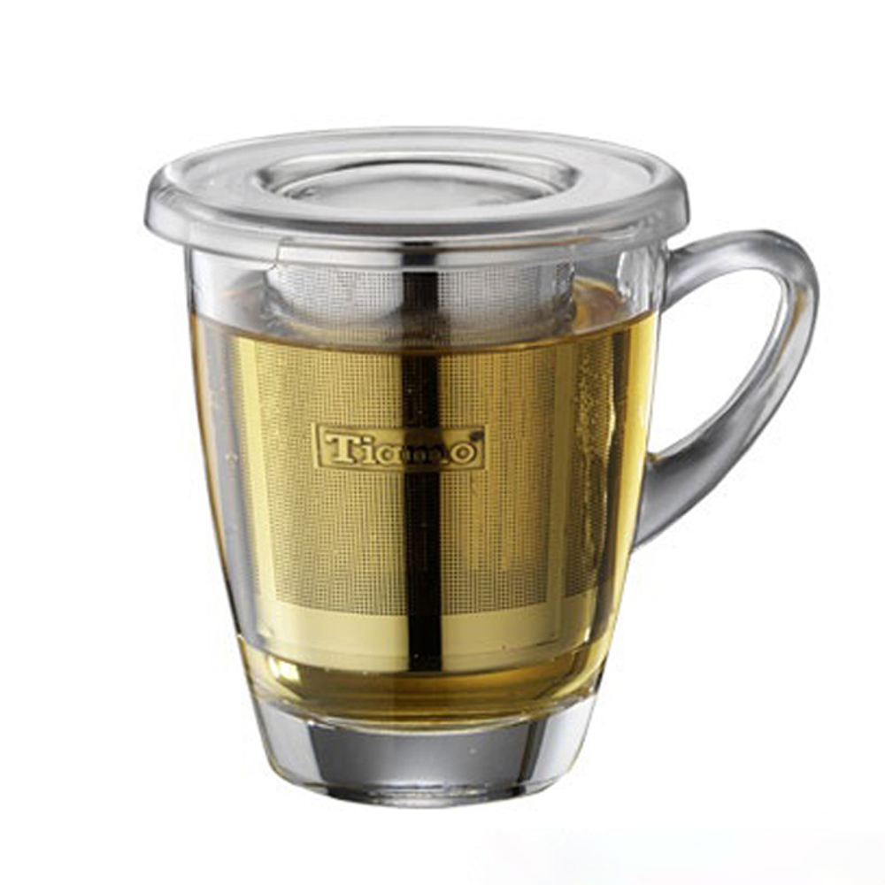 Tiamo玻璃馬克杯320cc(附PC防塵蓋+不銹鋼濾網)