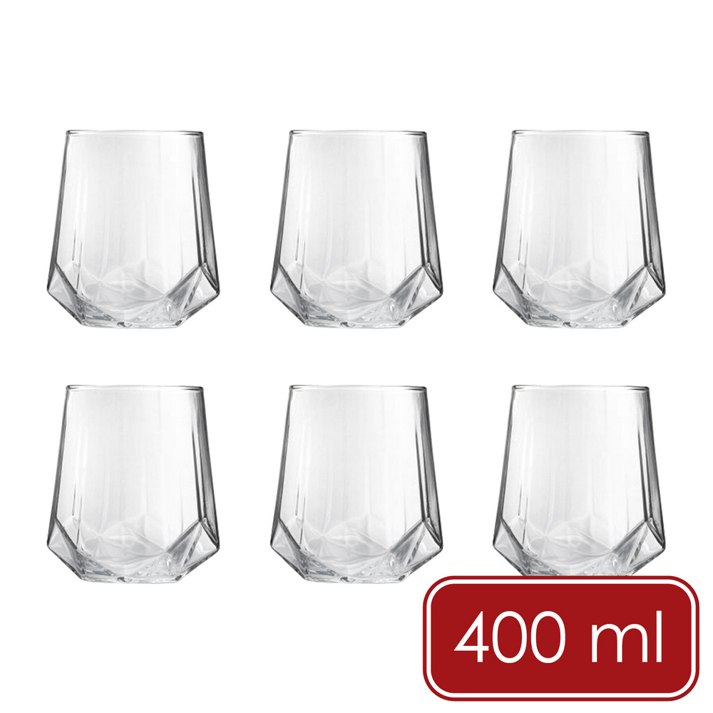 EXCELSA 義大利 Diamante玻璃杯6入(鑽石400ml) / 水杯 茶杯 咖啡杯 酒杯 可機洗 洗碗機可洗