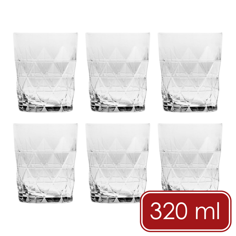 EXCELSA 義大利 Luxor玻璃杯6入(菱紋320ml) / 水杯 茶杯 咖啡杯 酒杯 可機洗 洗碗機可洗