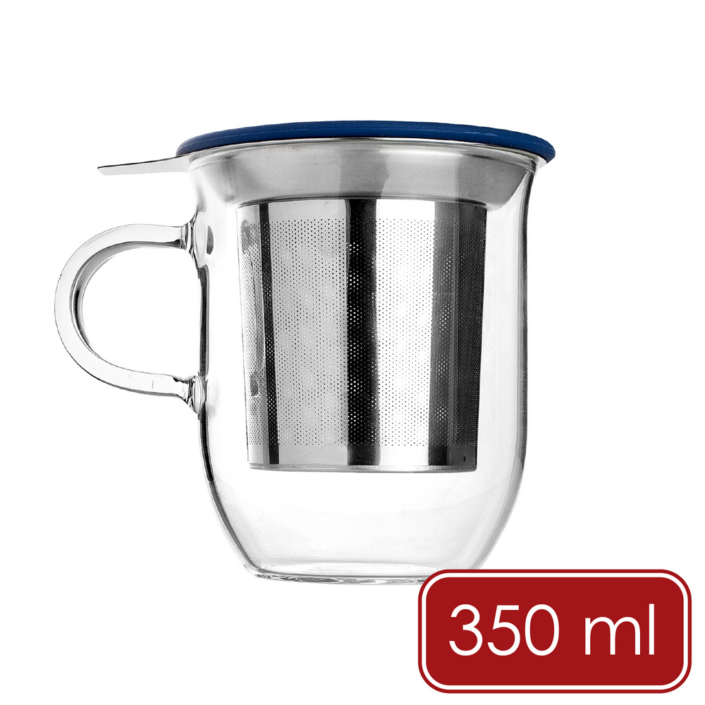 ibili 西班牙 附蓋玻璃濾茶馬克杯(海藍350ml) / 濾茶器 泡茶杯 茶水分離杯
