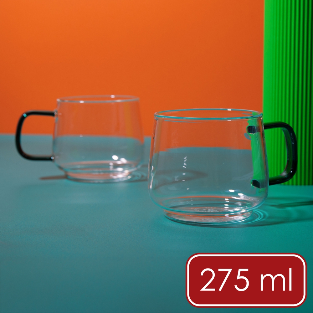 La Cafetiere 英國 Gyro玻璃馬克杯2入(墨綠275ml) / 水杯 茶杯 咖啡杯 可機洗 洗碗機可洗