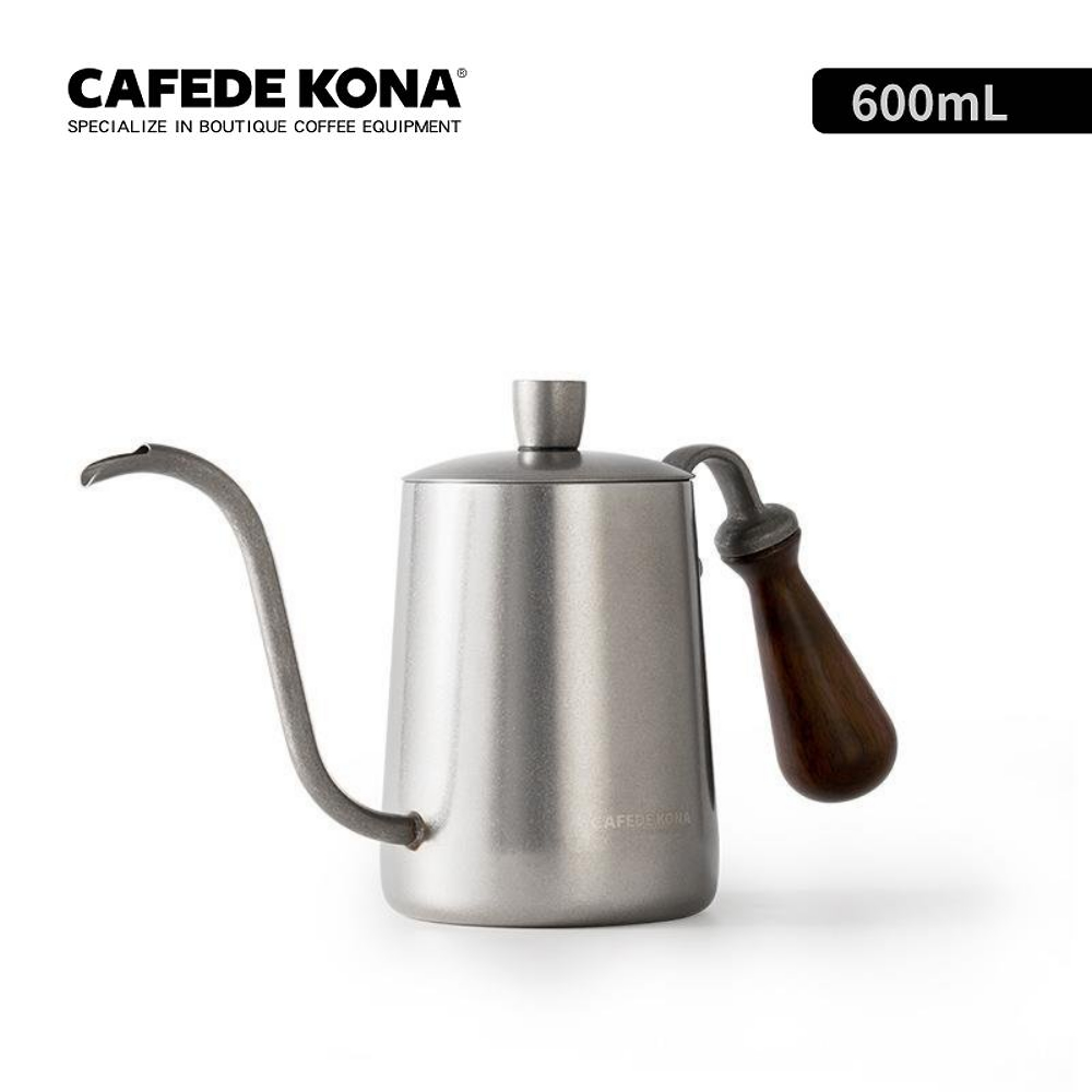 鶴嘴檀木柄手沖壺 600ml-復古銀