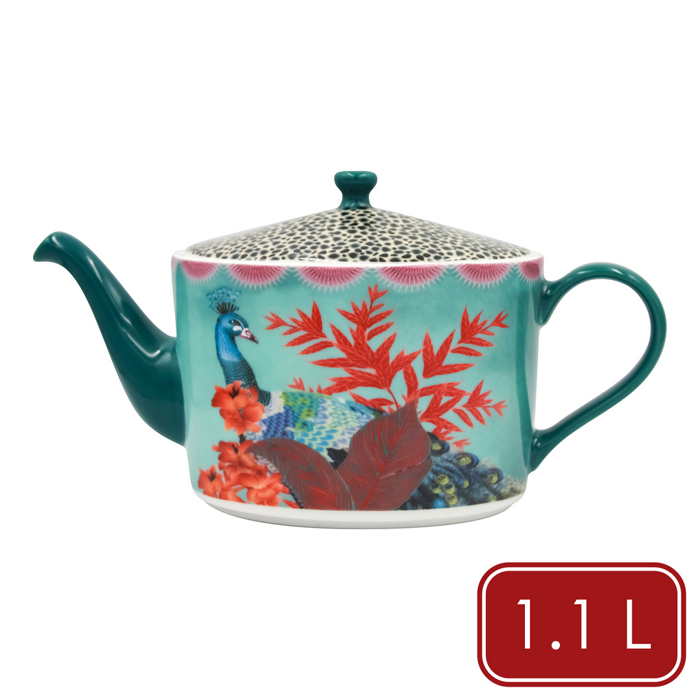 Mikasa Dinnerware 美國 SarahArnett瓷製彩繪濾茶壺(蝶舞孔雀1.1L) / 茶具 泡茶壺 英式茶壺 下午茶 可機洗 洗碗機可洗