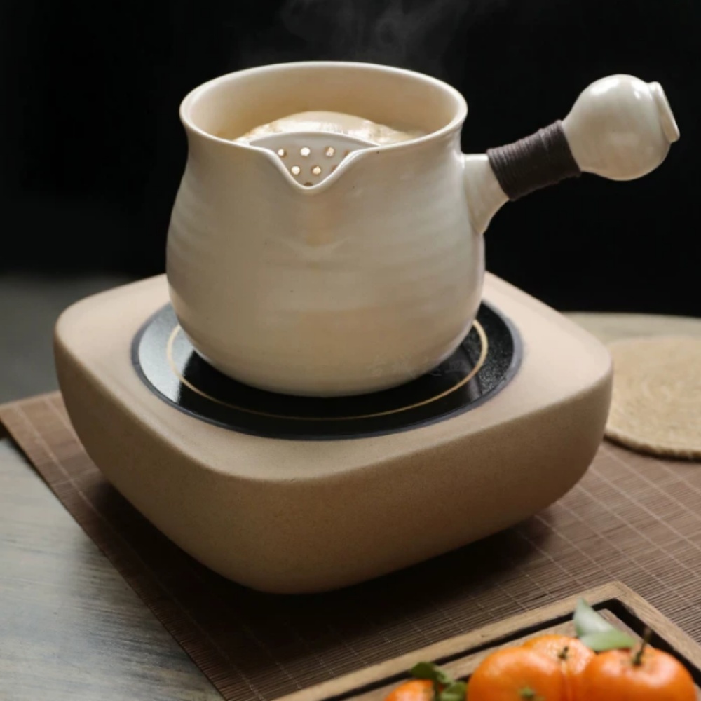 【蔓斯菲】大容量 1 升 幹燒烤茶 圍爐煮奶茶 家用 側把罐 陶茶壺 電陶爐 明火 烤茶罐