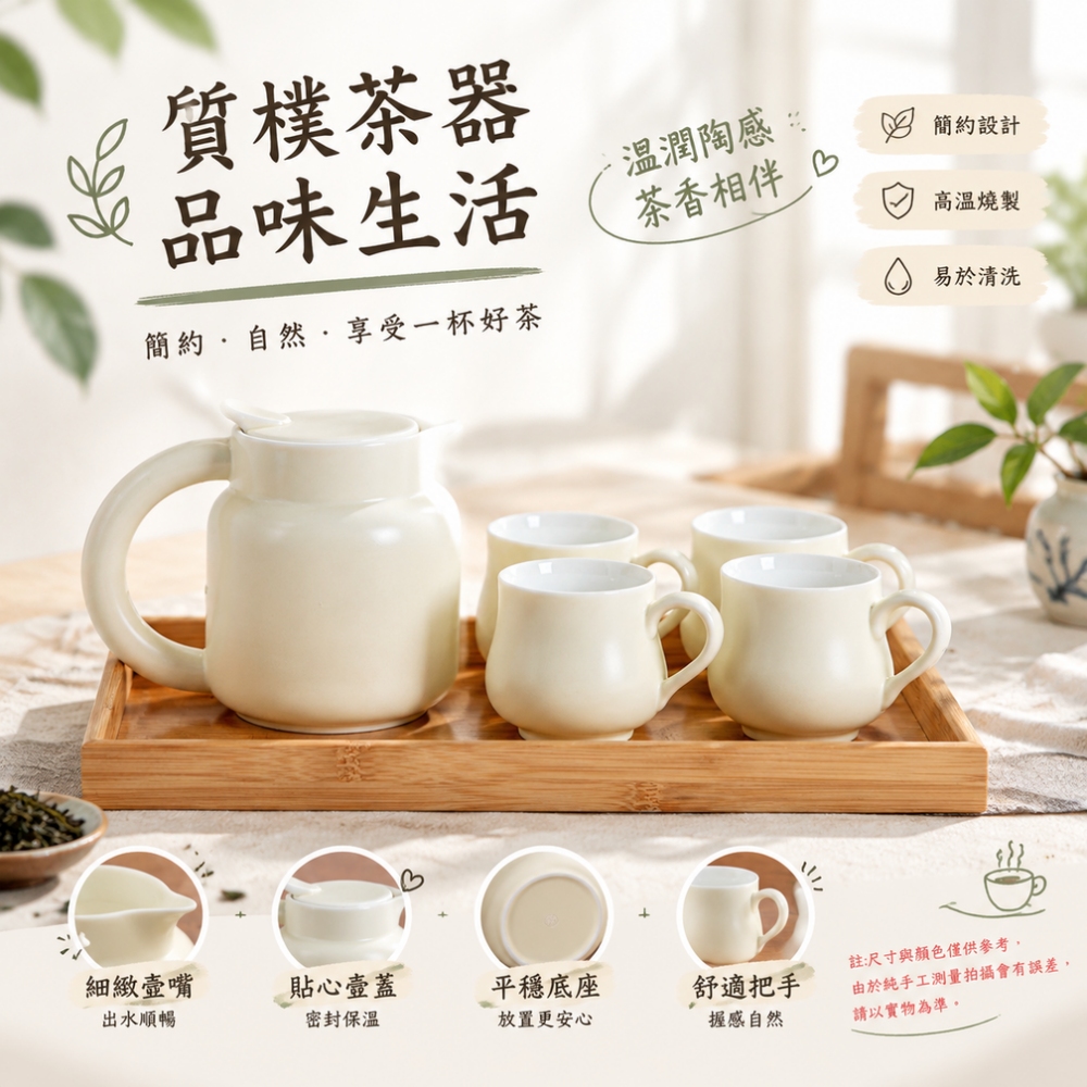 【匠造家】雲染玉潤焖茶壺 550ml泡茶壺 家用大容量水壺 養生壺 辦公室過濾陶瓷壺 涼水壺 一壺四杯+茶盤