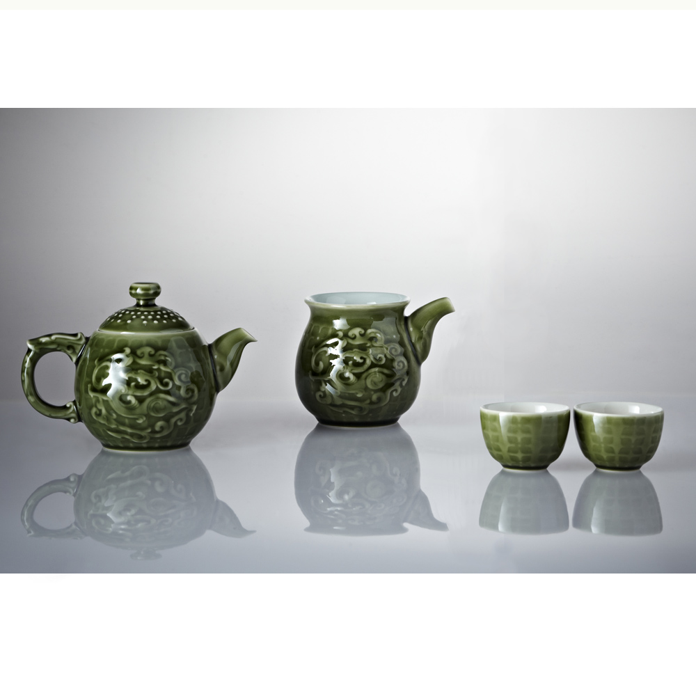 ACERA 乾唐軒《活瓷》蝴蝶蘭花茶具組/ 海碧彩金/ 一壺+六杯+茶海