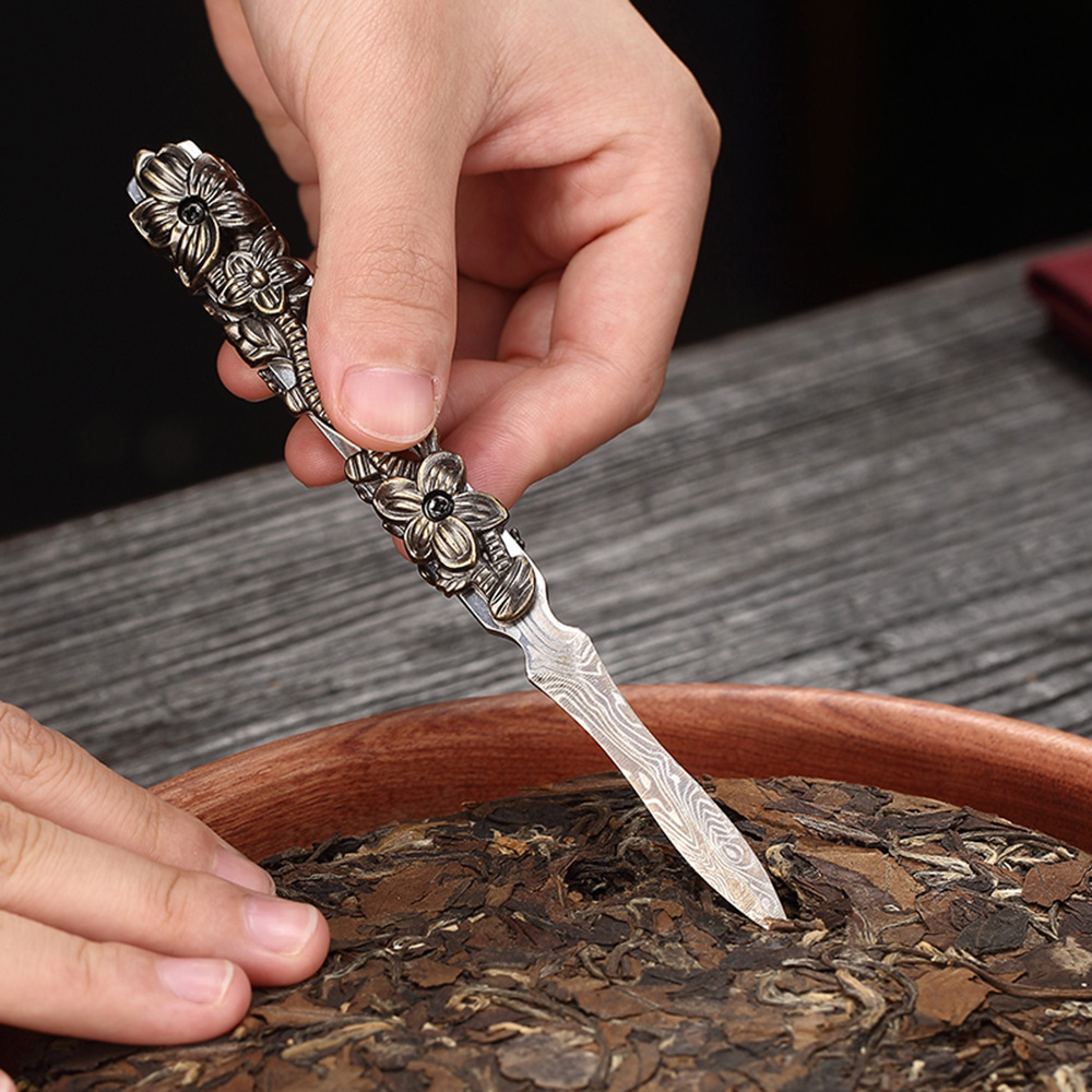 PUSH! 品茗喝茶具大馬士革紋不銹鋼茶刀普洱茶刀解茶撬茶器茶具配件立體