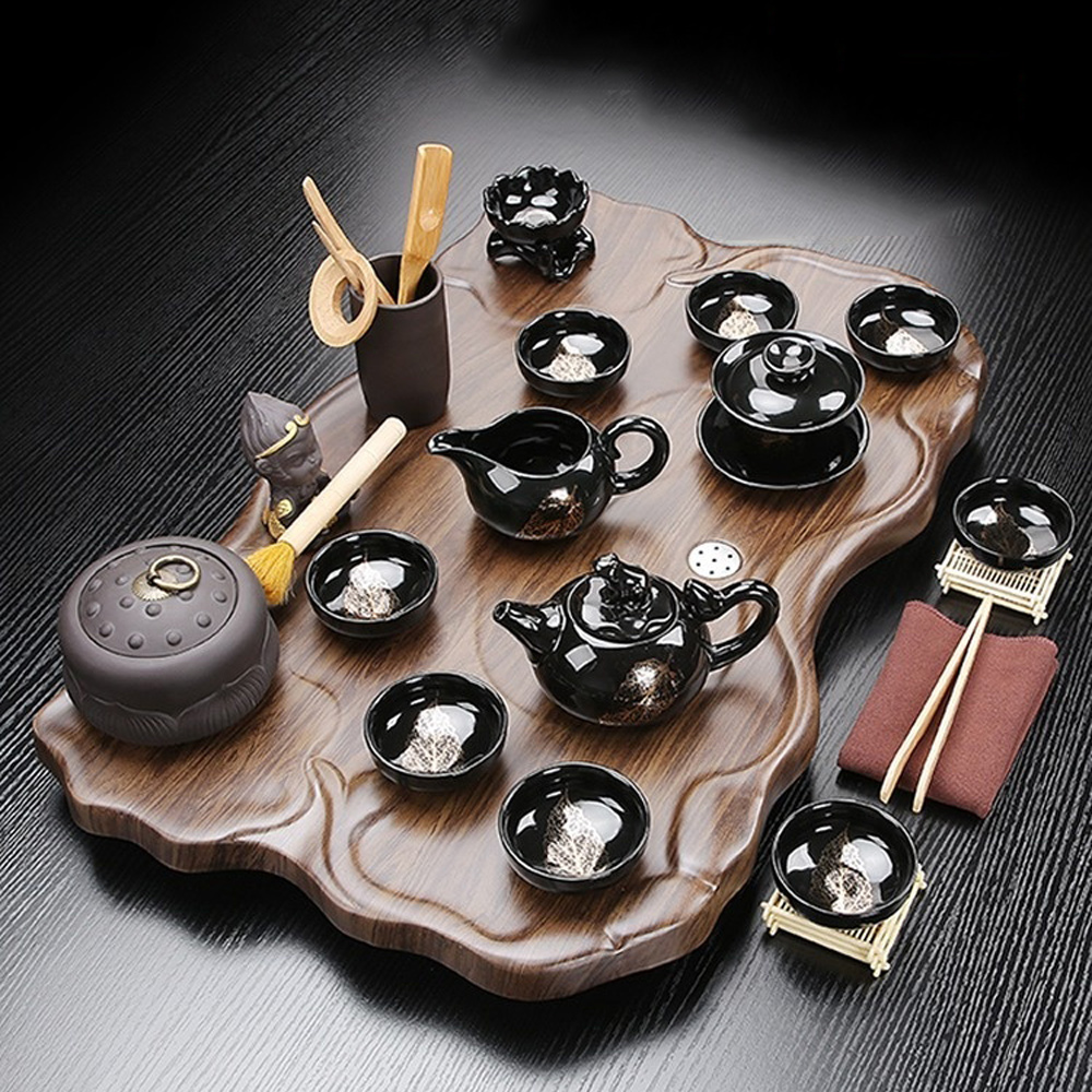 【木洸】中式實木功夫茶具組60*37*6  茶壺/茶海/茶漏/茶杯盤組 陶瓷茶具組 茶杯組