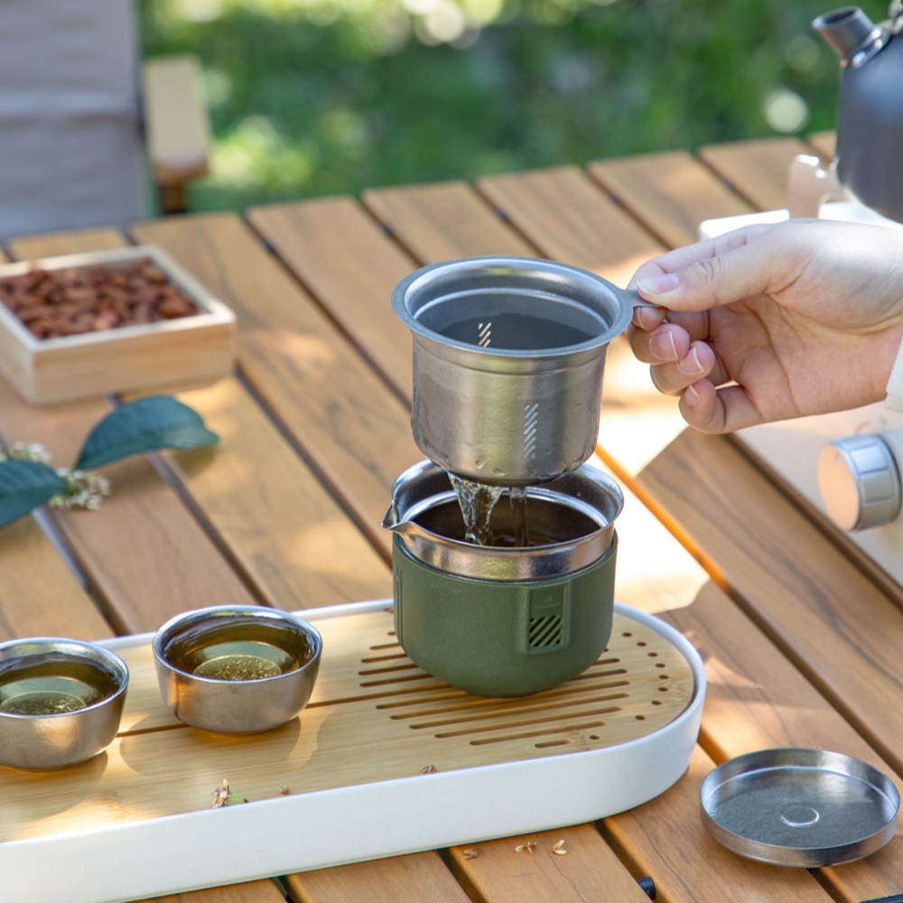 純钛快客杯 一壺三杯 便攜式旅行茶具套裝 戶外泡茶器 40ml茶杯 多色可選 自帶茶濾 附皮箱