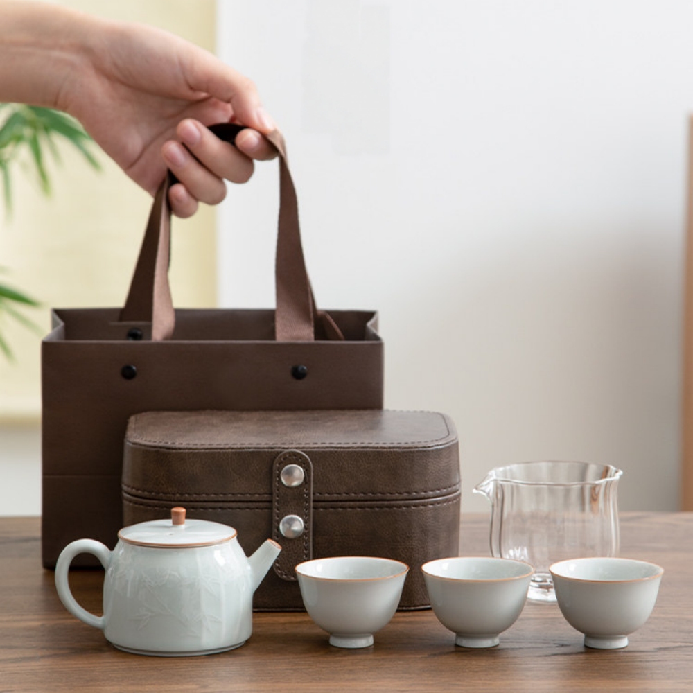 【匠造家】觀竹茶壺 旅行功夫茶具 便攜包快客杯 戶外露營茶具 一壺三杯
