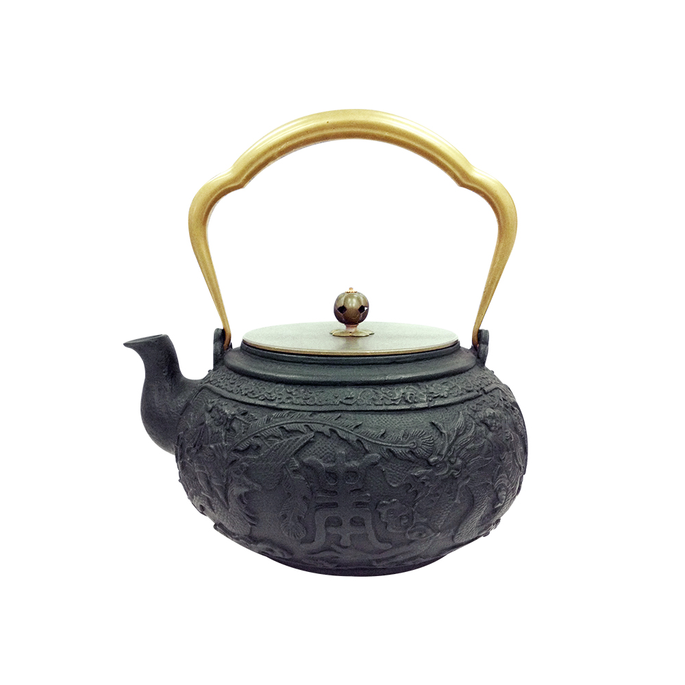 龍鳳呈祥提梁茶壺 酒壺 茶道 工芸 置物 銅製 龍文堂南部鐵器銅提梁龍鳳呈祥手造老鐵壺1.3L(L-1.3L) - PChome 24h購物