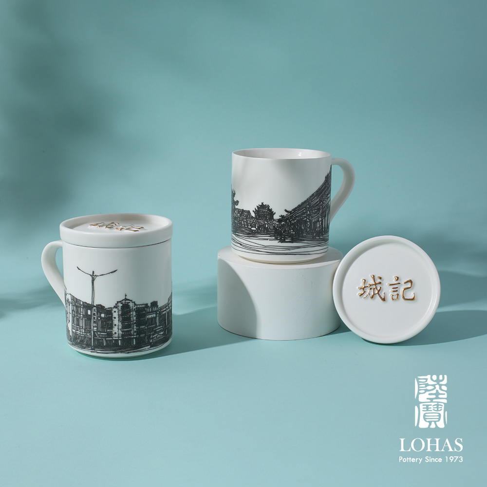 LOHAS 陸寶 城記蓋杯-臺北北門/臺北龍山寺/台南林百貨 320ML 跨界聯名 以鋼筆素描重購城市街景