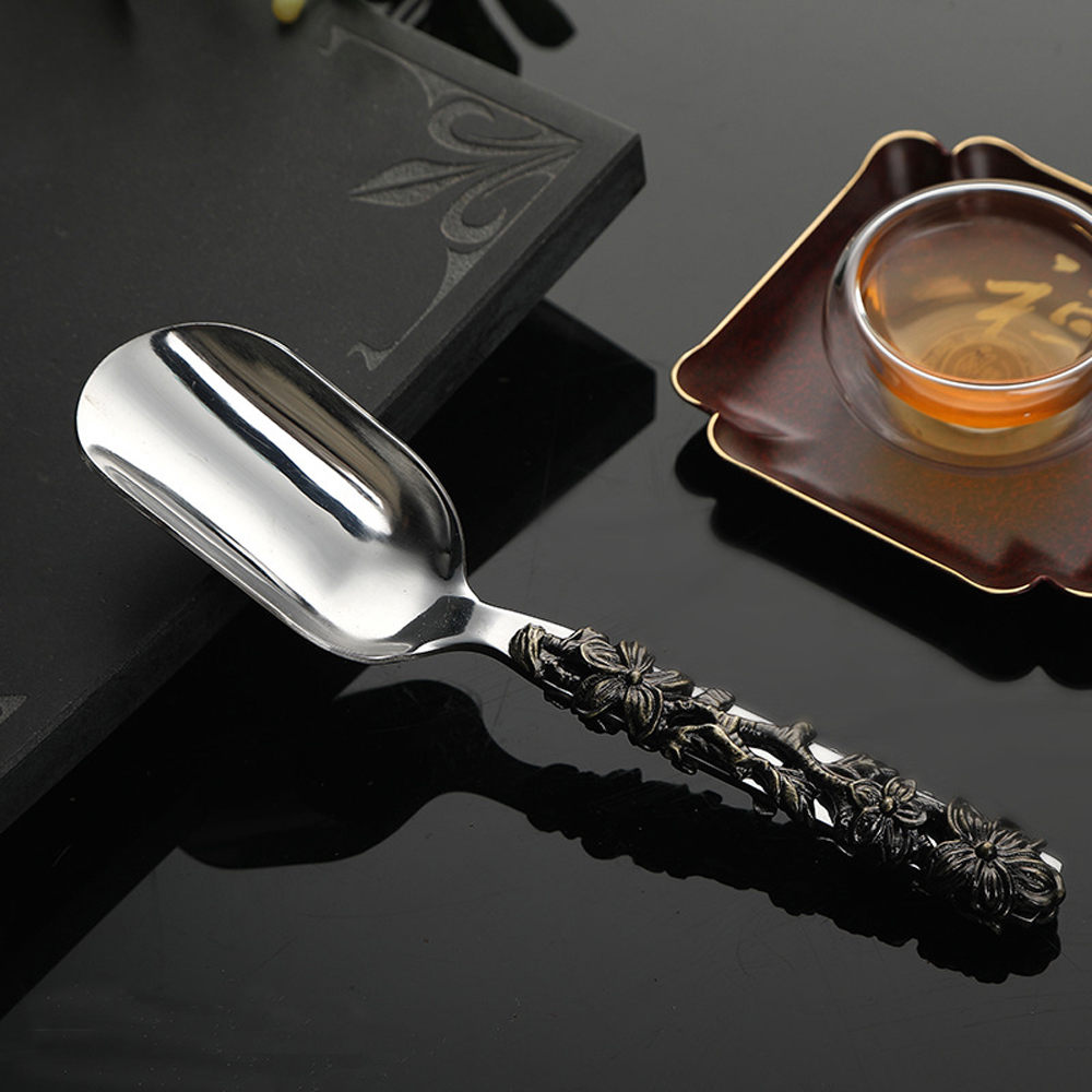 PUSH!品茗喝茶具 不銹鋼茶勺茶則茶鏟茶葉勺子取茶葉匙茶具配件立體雕花茶勺T12 - PChome 24h購物