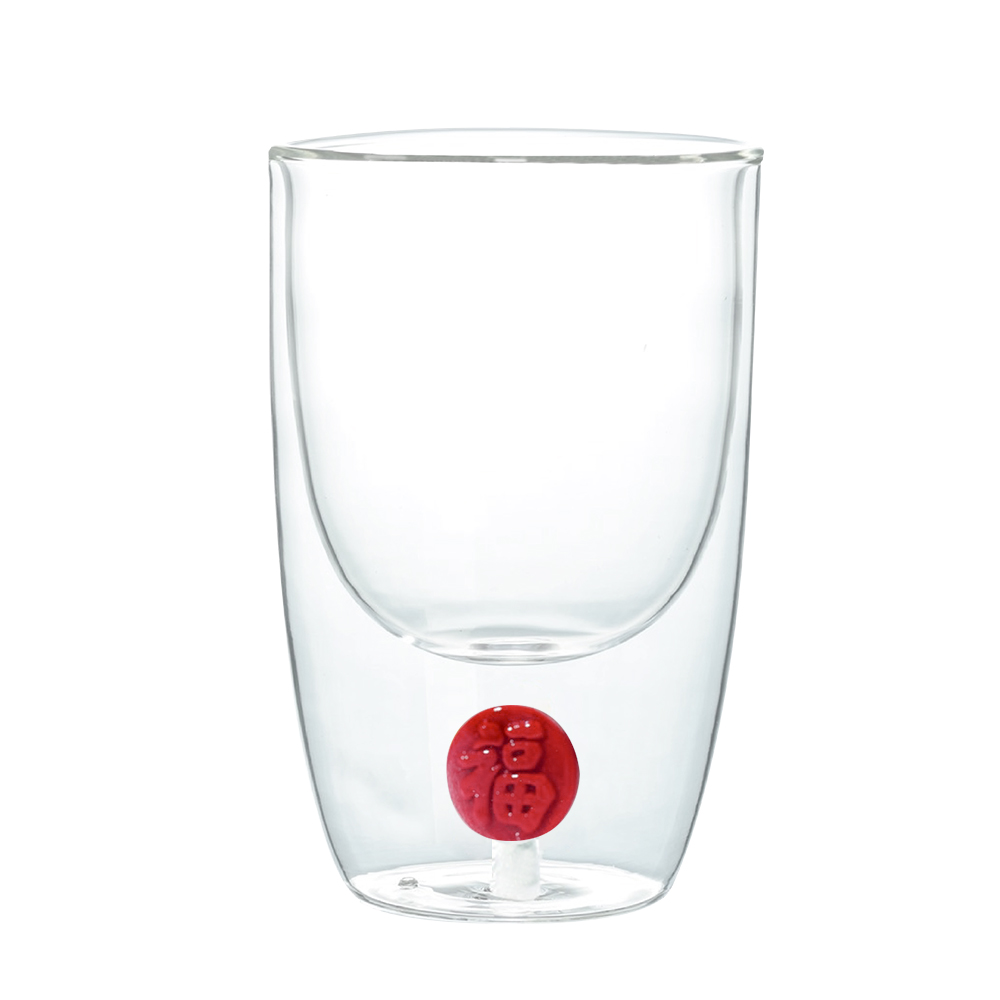 【ZACCA】福氣滿溢熱雙層玻璃杯-350ml( 咖啡杯 茶杯 耐熱玻璃杯 隔熱防燙杯 水杯 杯子)