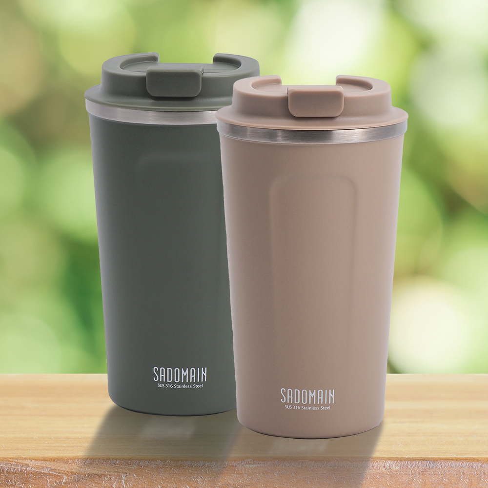 一品川流 SADOMAIN 仙德曼316不繡鋼咖啡直飲保溫杯-480ml / 16oz-軍綠色 / 沙色-2支