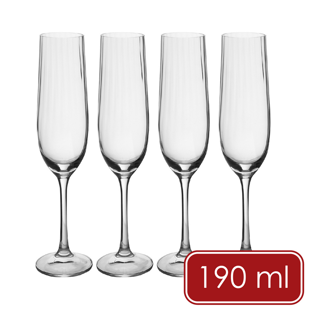 美國 Treviso水晶玻璃香檳杯4入(豎紋190ml) / 調酒杯 雞尾酒杯 氣泡酒杯 可機洗 洗碗機可洗