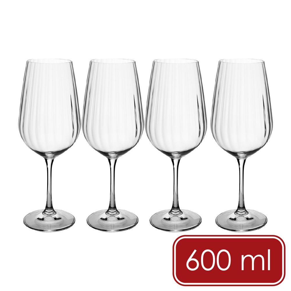 Mikasa Dinnerware 美國 Treviso水晶玻璃紅酒杯4入(豎紋600ml) / 調酒杯 雞尾酒杯 白酒杯 可機洗 洗碗機可洗