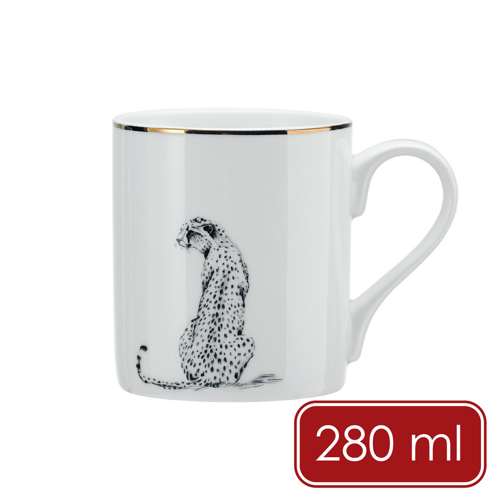 Mikasa Dinnerware 美國 金邊瓷製馬克杯(獵豹280ml) / 水杯 茶杯 咖啡杯 陶瓷杯 動物圖案 手繪風格
