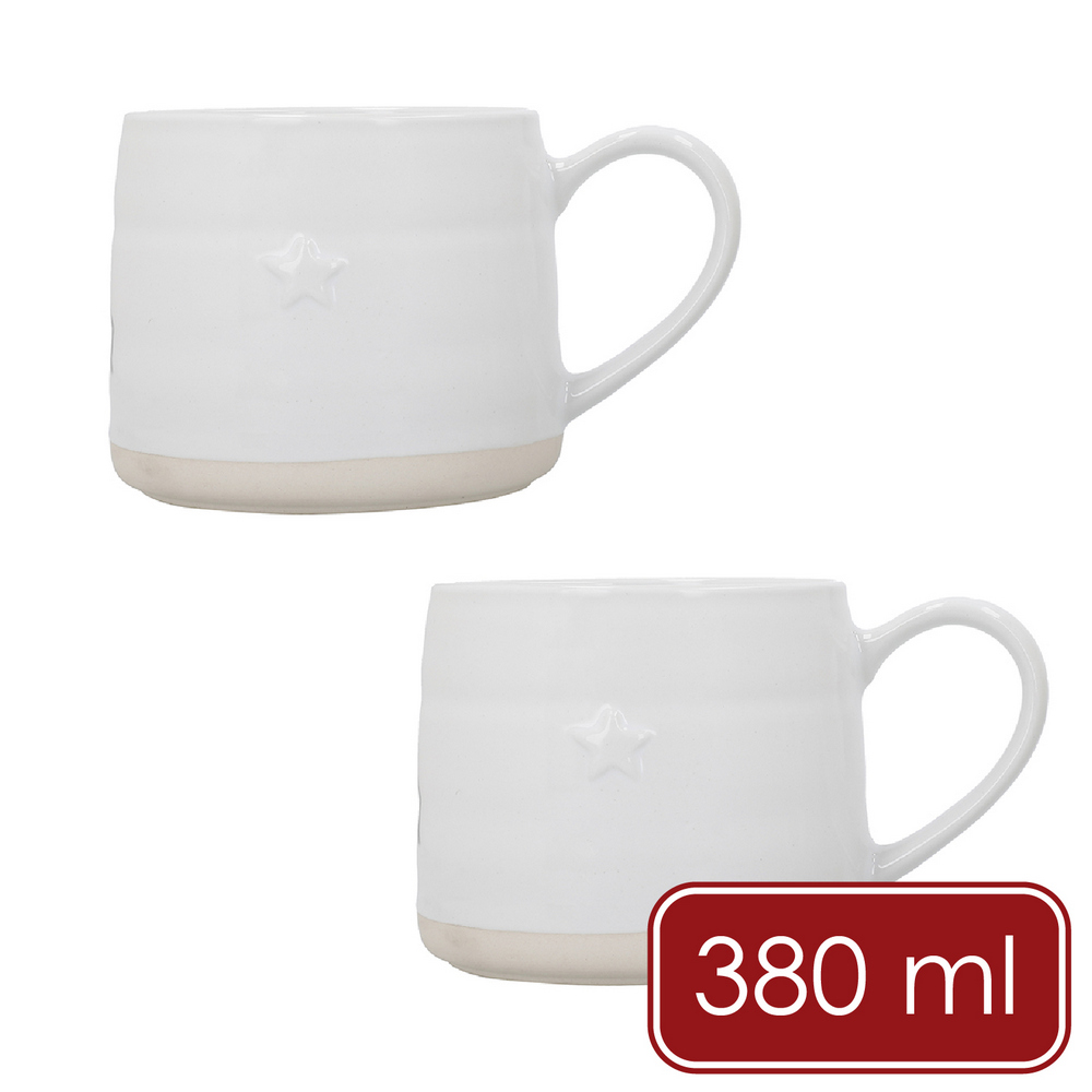 Mikasa Dinnerware 美國 Farmhouse石陶浮雕馬克杯2入(星星浮雕380ml) / 水杯 茶杯 咖啡杯 可機洗 洗碗機可洗