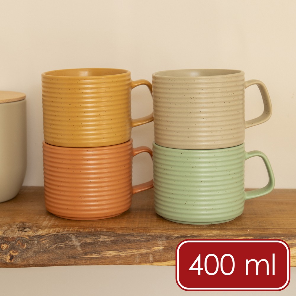KitchenCraft 英國 Idilica石陶馬克杯4入(暖秋400ml) / 水杯 茶杯 咖啡杯 可機洗 洗碗機可洗