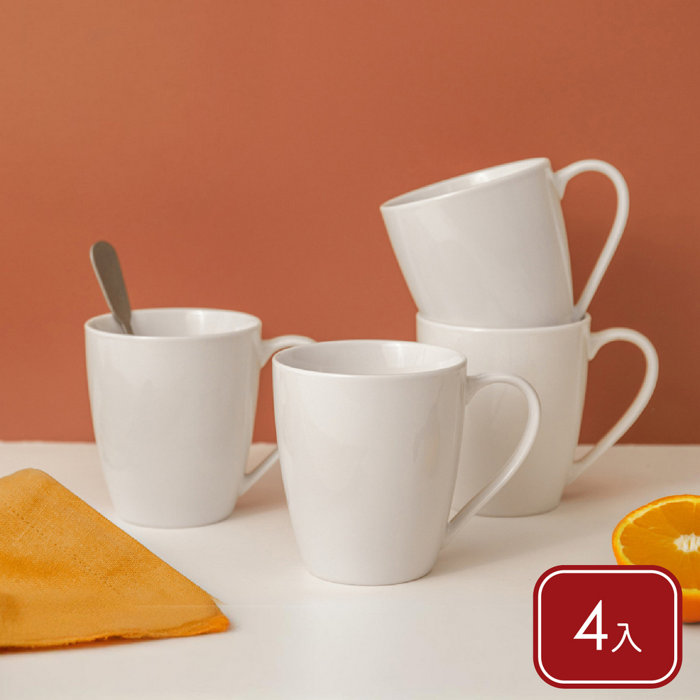 Mikasa Dinnerware 美國 Chalk白瓷馬克杯4入(380ml) / 水杯 茶杯 咖啡杯 多入組 可機洗 洗碗機可洗