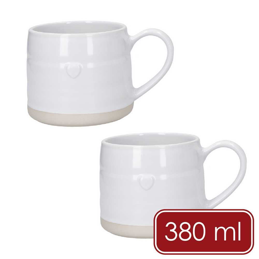 Mikasa Dinnerware 美國 Farmhouse石陶馬克杯2入(愛心浮雕380ml) / 水杯 茶杯 咖啡杯 可機洗 洗碗機可洗