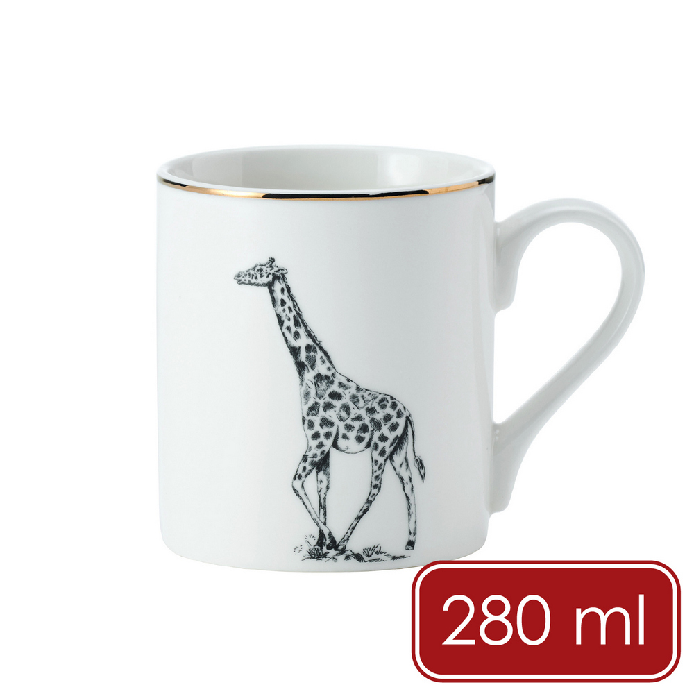 Mikasa Dinnerware 美國 金邊瓷製馬克杯(長頸鹿280ml) / 水杯 茶杯 咖啡杯 陶瓷杯 動物圖案 手繪風