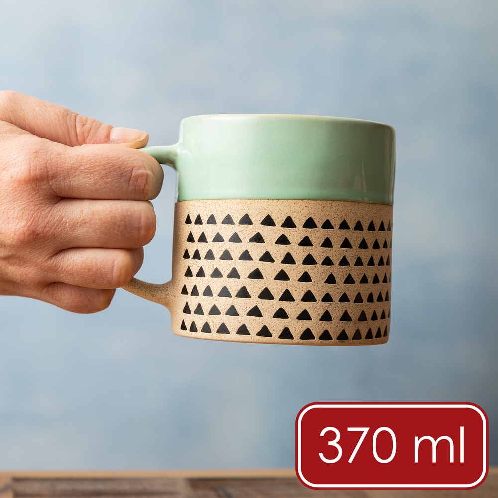 Mikasa Dinnerware 美國 石陶馬克杯(薄荷三角370ml) / 拿鐵杯 撞色幾何 北歐風 情侶對杯 可機洗 洗碗機可洗