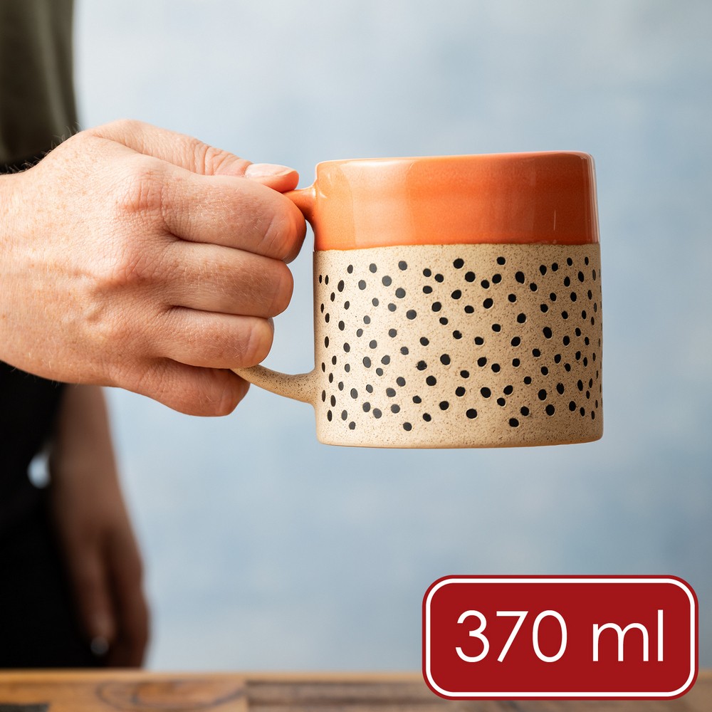 Mikasa Dinnerware 美國 石陶馬克杯(珊瑚波點370ml) / 拿鐵杯 撞色幾何 北歐風 情侶對杯 可機洗 洗碗機可洗