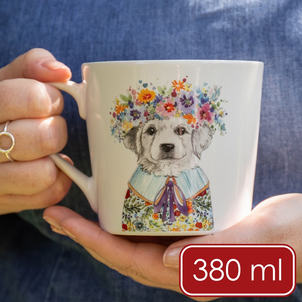 Mikasa Dinnerware 美國 Tipperleyhill瓷製馬克杯(花圈犬380ml) / 水杯 茶杯 咖啡杯 手繪風 可機洗 洗碗機可洗