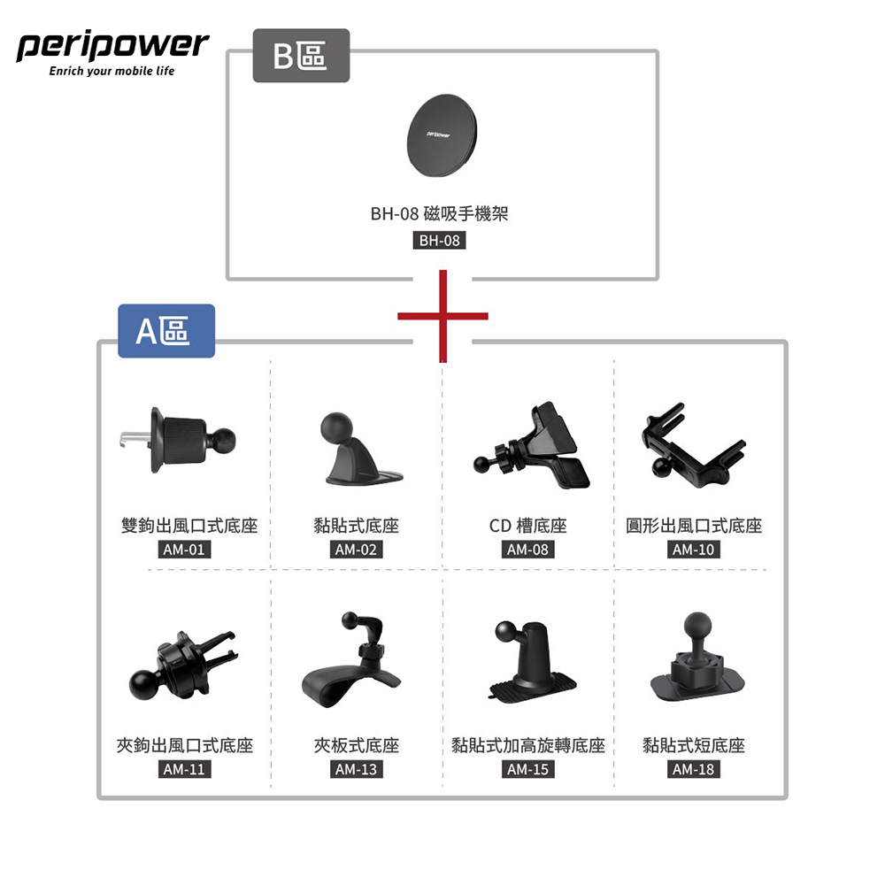 Peripower MagSafe 磁吸手機架|黏貼底座 / 出風口底座