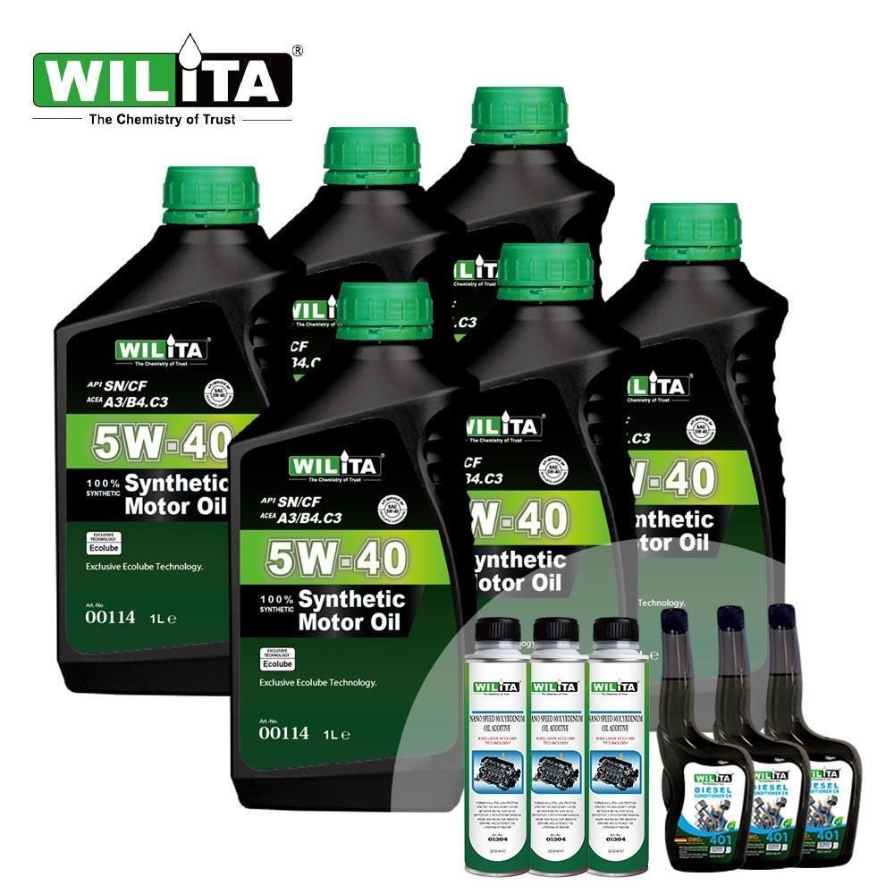 WILITA 威力特 5W40極致節能全合成頂級機油6+3+3保養超值組(柴油車專用組合)